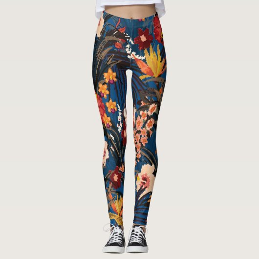 Leggings Jungle Chic : Bleu foncé Exotique. (Devant)