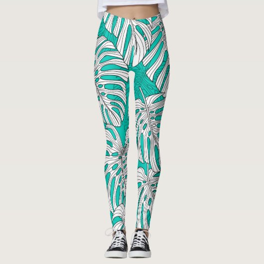Leggings Jungle Feuille Tropical Floral sans fil (Devant)