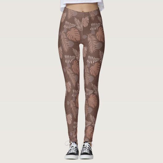 Leggings Jungle Monstera Mocha Mousse Café Brown (Devant)