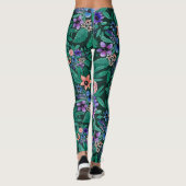 Leggings Jungle Vert Corail Aquarelle Verdure Motif (Dos)