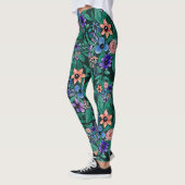 Leggings Jungle Vert Corail Aquarelle Verdure Motif (Gauche)