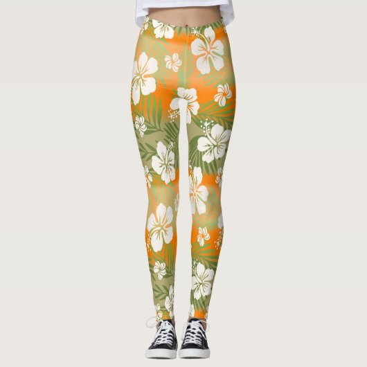 Leggings Kalani Tie Dye Mélange Hibiscus Tropical - Orange (Devant)