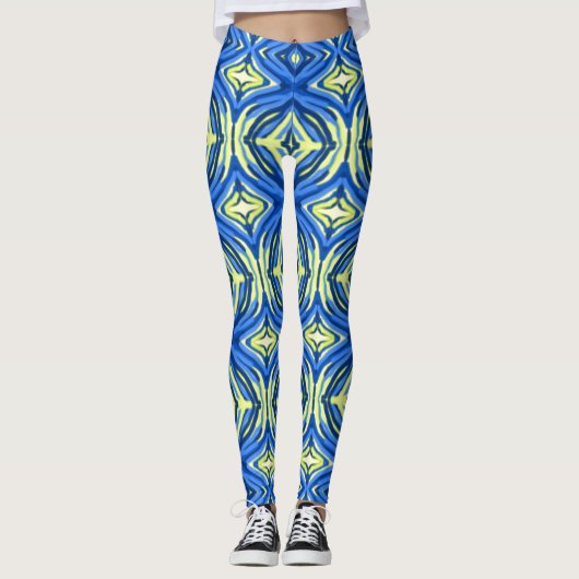 Leggings Kaleidoscope bleu et jaune (Devant)