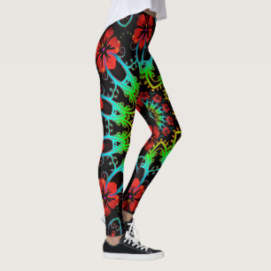 Leggings Kaleidoscope Fractal Hibiscus Flowers II
