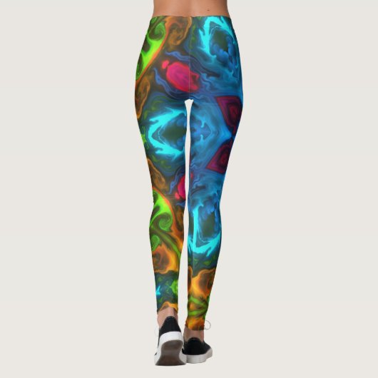Leggings Kaleidoscope psychédélique bleu rose et vert (Dos)