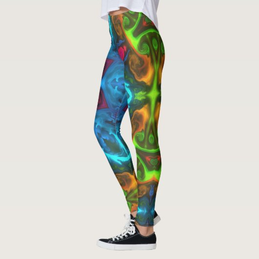 Leggings Kaleidoscope psychédélique bleu rose et vert (Gauche)