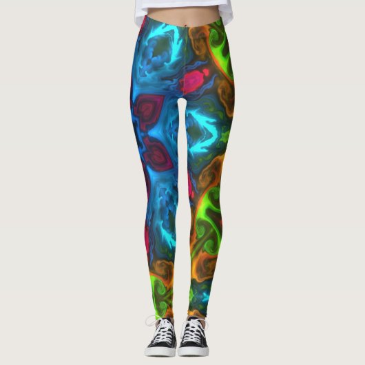 Leggings Kaleidoscope psychédélique bleu rose et vert (Devant)