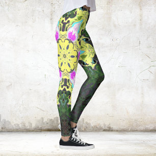 Leggings Kaleidoscope psychédélique Fleur Jaune et rose