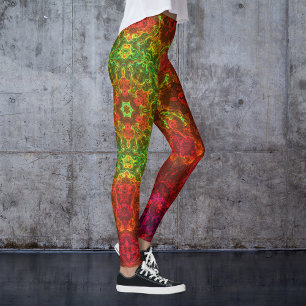Leggings Kaleidoscope psychédélique Fleur vert et rouge