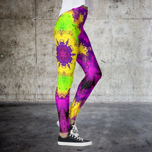 Leggings Kaleidoscope psychédélique vert jaune et violet