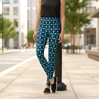 Leggings Kaleidoscope sarcelle noir et violet motif géométr