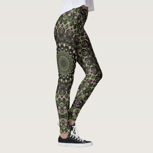 Leggings Kaleidoscope vert et noir Mandala Motif (Droite)