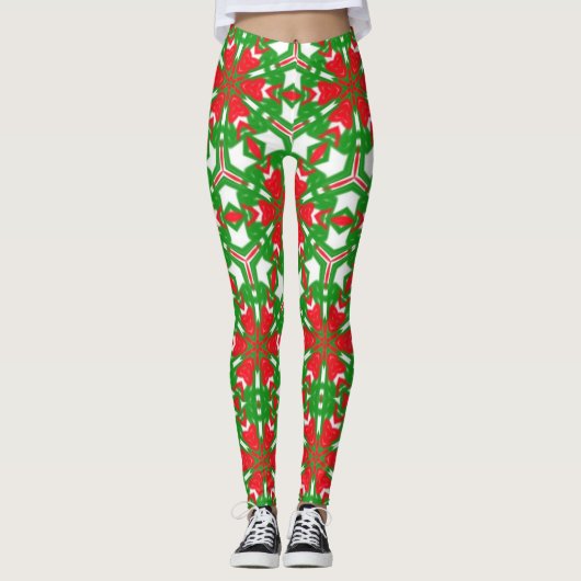 Leggings Kaleidoscopes rouges, blancs et verts (Devant)