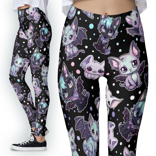 Leggings Kawaii Chat-Bat Pastel Goth Harajuku Style