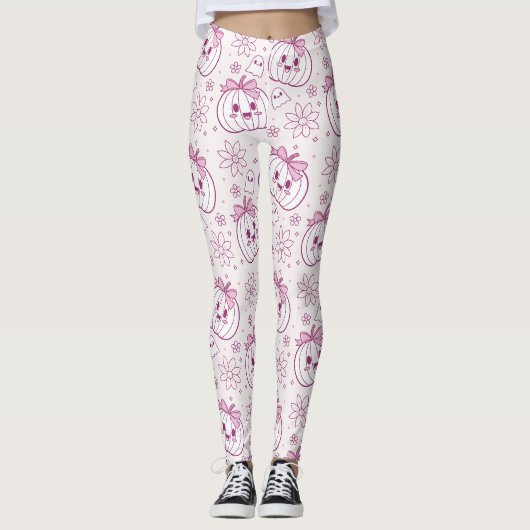 Leggings Kawaii Citrouilles, Fantômes & Fleurs (Devant)