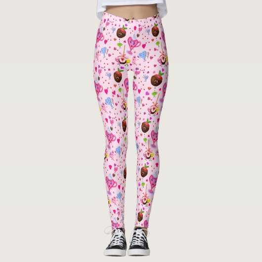Leggings Kawaii Coeurs Doux Et Chocolat (Devant)