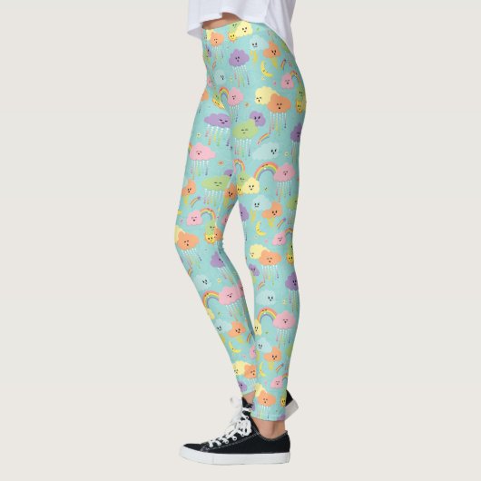 Leggings Kawaii Cute Cloud Sun Moon Motif neutre (Gauche)