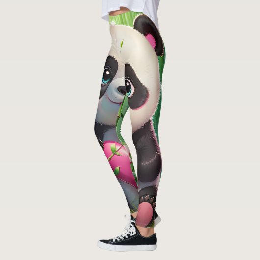 Leggings Kawaii Panda Holding Heart in a Bamboo Forest (Gauche)