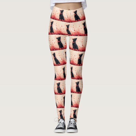 Leggings Kelpie australien avec des roses - Saint-Valentin (Devant)