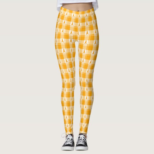 Leggings Kidney Cancer Awareness Plaid Orange Ribbon (Devant)