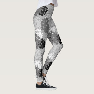 Leggings Kimono floral moderne Imprimer, gris, noir et blan