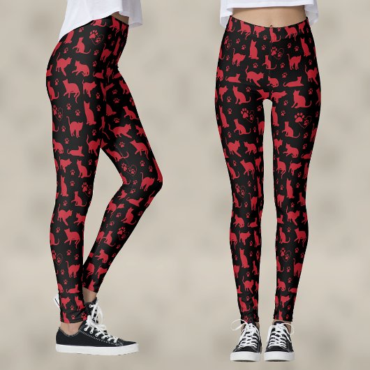 Leggings Kitten noir et rouge Impression avec pattes de cha