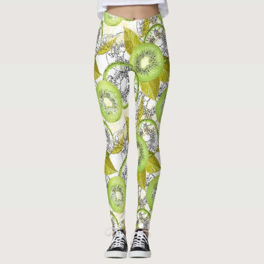 Leggings Kiwi, fruité, vert et blanc, frais, juteux, blanc (Devant)
