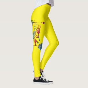 Leggings Kokopelli, Autochtone Américain, Avec Deux Plumes 