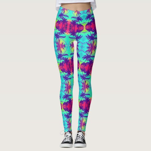 Leggings kosmische Neon Palm Trees Pattern (Voorkant)