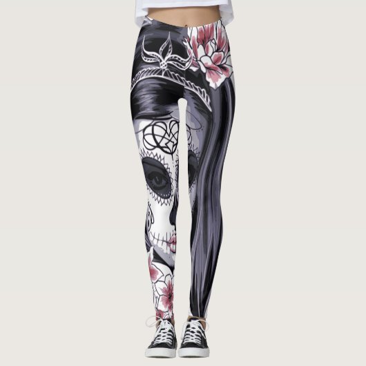 Leggings La fleur de Halloween de masque de filles halète (Devant)