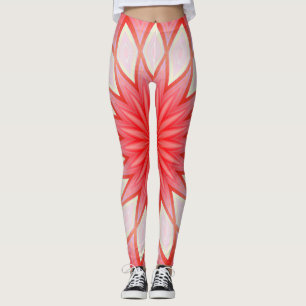 Leggings La Flore Du Kaleidoscope Blanc Et Rouge Mandala