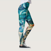 Leggings La glace et le poisson abstrait bleu turquoise or (Droite)