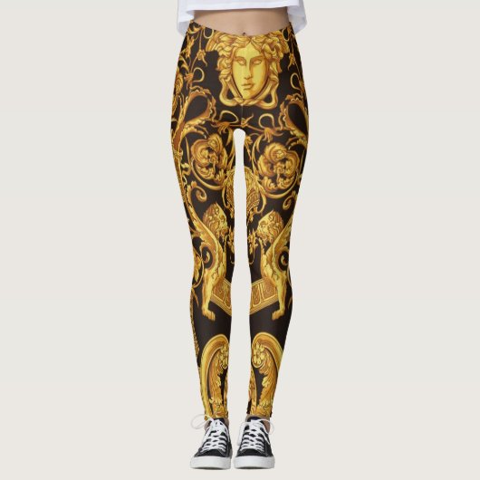 Leggings la Gorgone Méduse dorée avec arabesques (Devant)