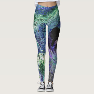 Leggings La Laguna peinture bleu turquoise blanc noir