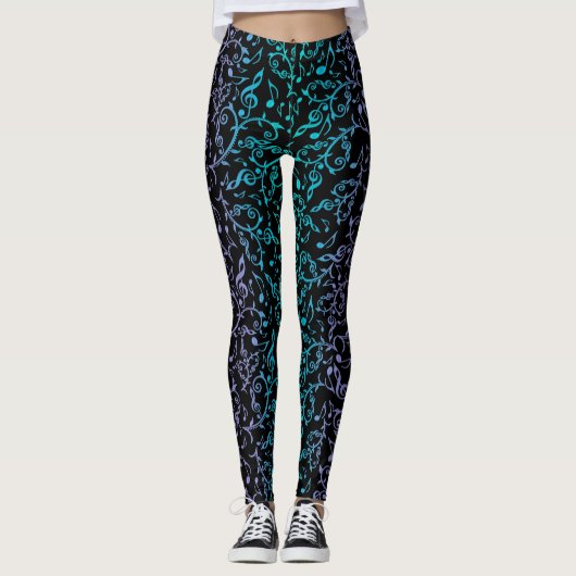 Leggings La musique pourpre de gradient de vert bleu note (Devant)