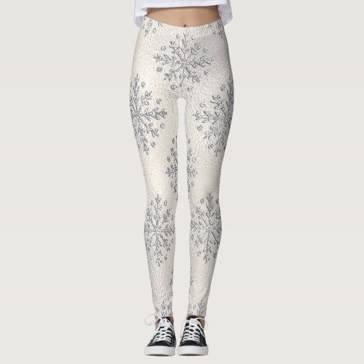 Leggings La perle des flocons d'argent de Noël (Devant)