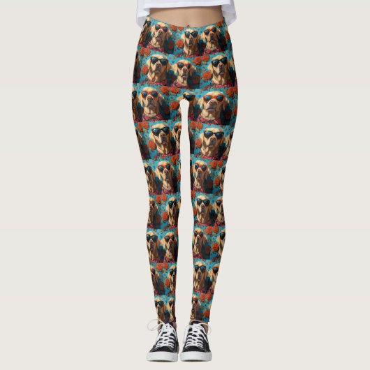 Leggings Labrador avec Roses de coeur Saint-Valentin (Devant)