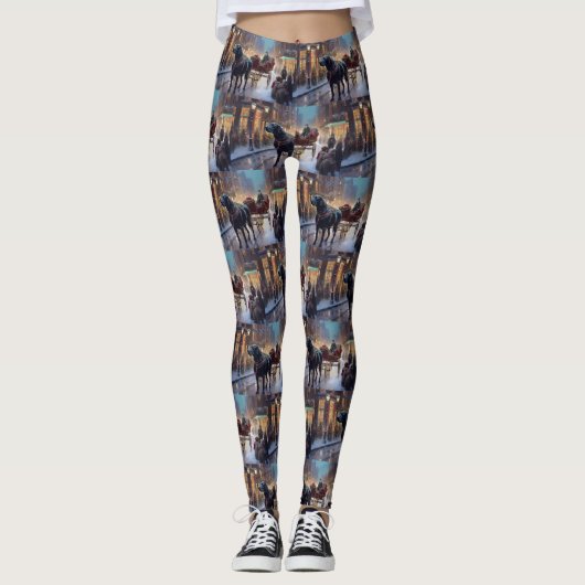 Leggings Labrador noir Saison festive de Noël (Devant)