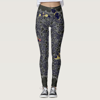 LEGGINGS LACE NOIRE ANTIQUE AVEC DES PAPILLONS DE BOUTEILLE