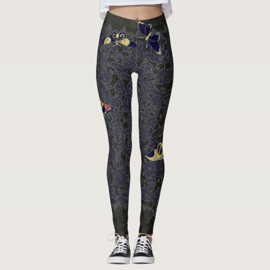 LEGGINGS LACE NOIRE ANTIQUE AVEC DES PAPILLONS DE BOUTEILLE (Devant)