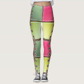 Leggings lacets de chaussures art de mode rose et vert (Devant)
