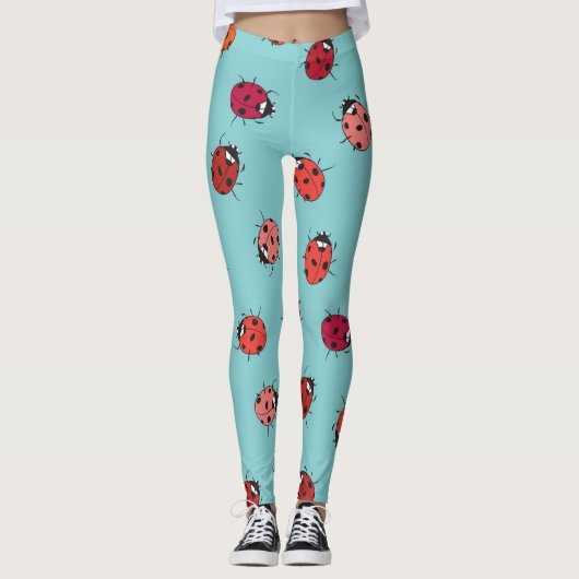 Leggings Ladybugs, arrière - plan bleu, charmant patte sans (Devant)