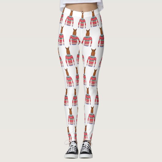 Leggings Lama mignon utilisant le chandail laid drôle de (Devant)