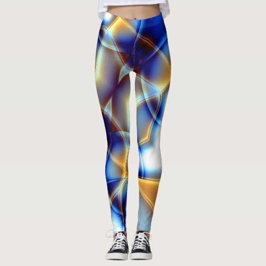 Leggings Lancer des lignes bleu et jaune clignotant et des (Devant)