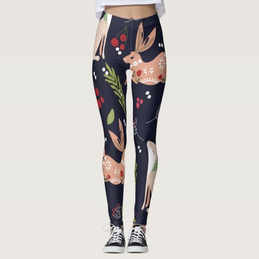 Leggings Lapin d'art populaire scandinave (Devant)