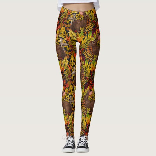 Leggings Lapin d'automne en noir (Devant)