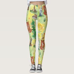 Leggings Lapin de région boisée d'aquarelle, hérisson,