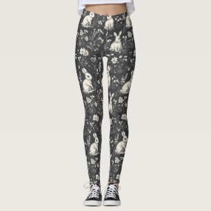 Leggings Lapin Élégant Toile Floral Motif Vintage (1)