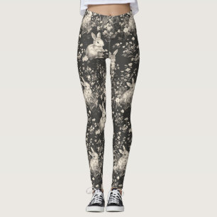 Leggings Lapin Élégant Toile Motif Floral Vintage (4)