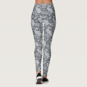 Leggings Lapin Motif Gris Blanc Oiseau Floral Décontracté (Dos)